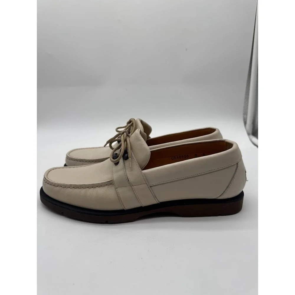 Salvatore Ferragamo Sport Mens Cream Leather Boat Shoes Loafers UR40900 Size 8 D